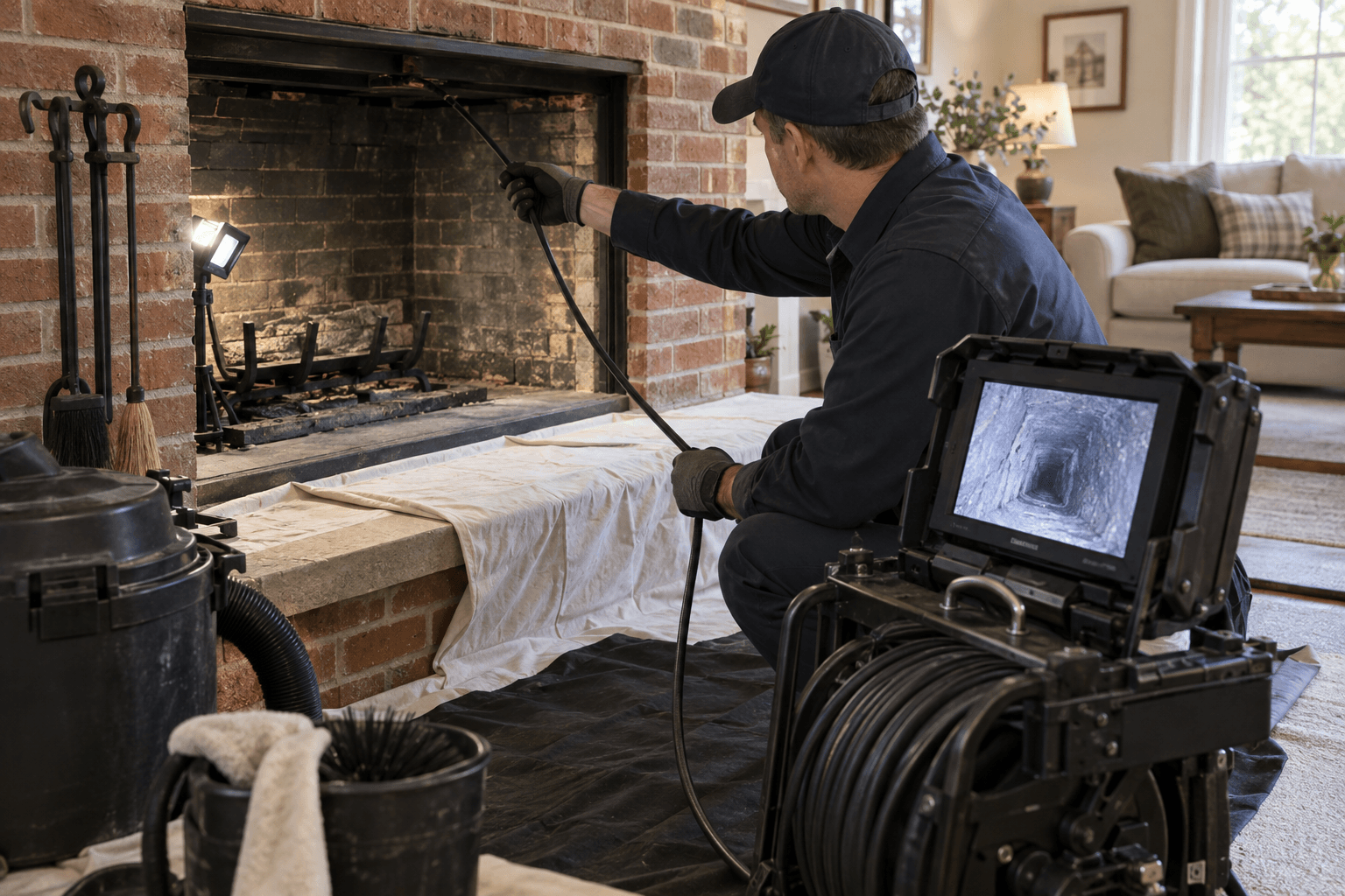 Editorial image illustrating camera inspection; not a real customer job