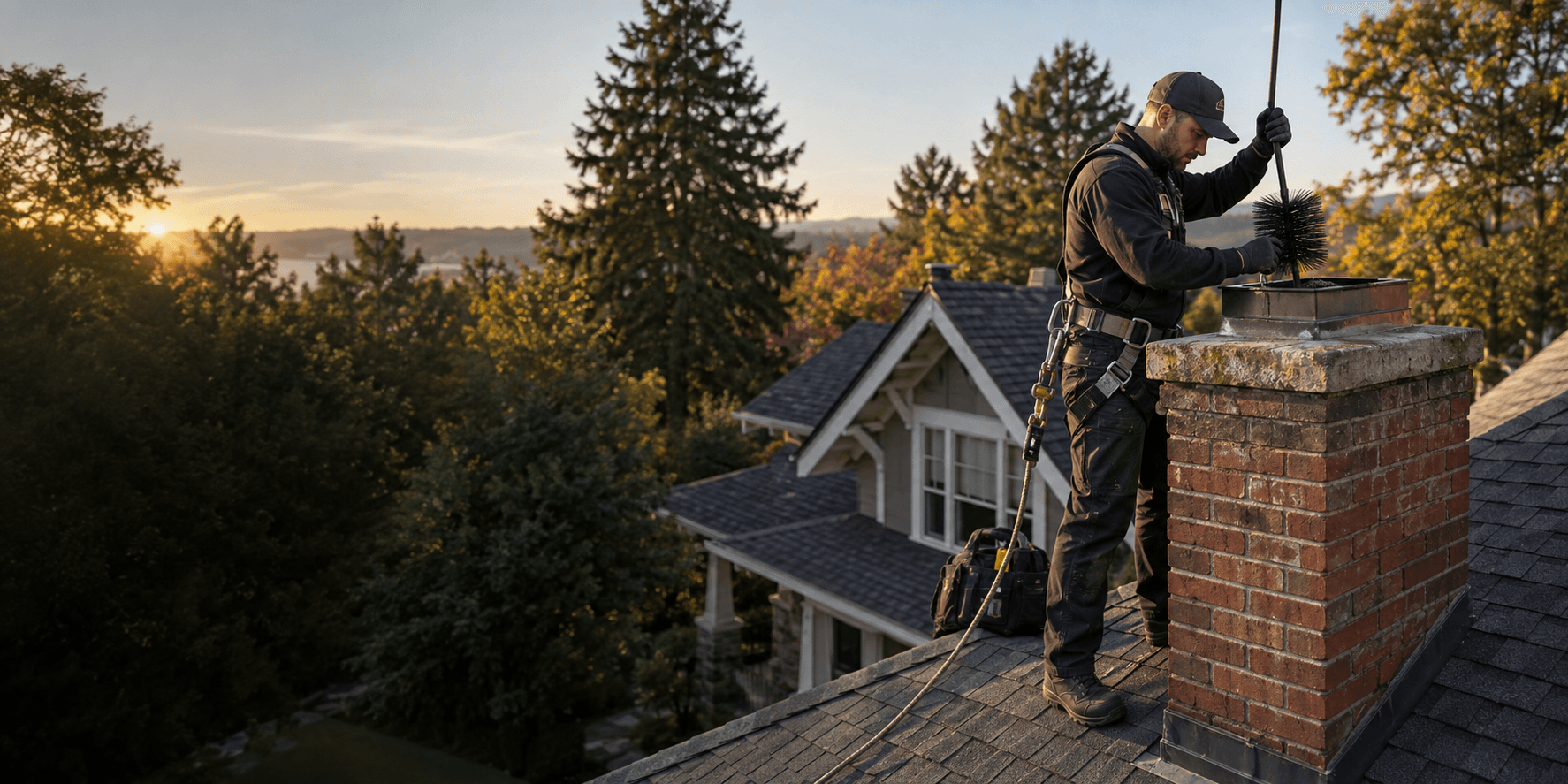Editorial image illustrating chimney sweeping; not a real customer job